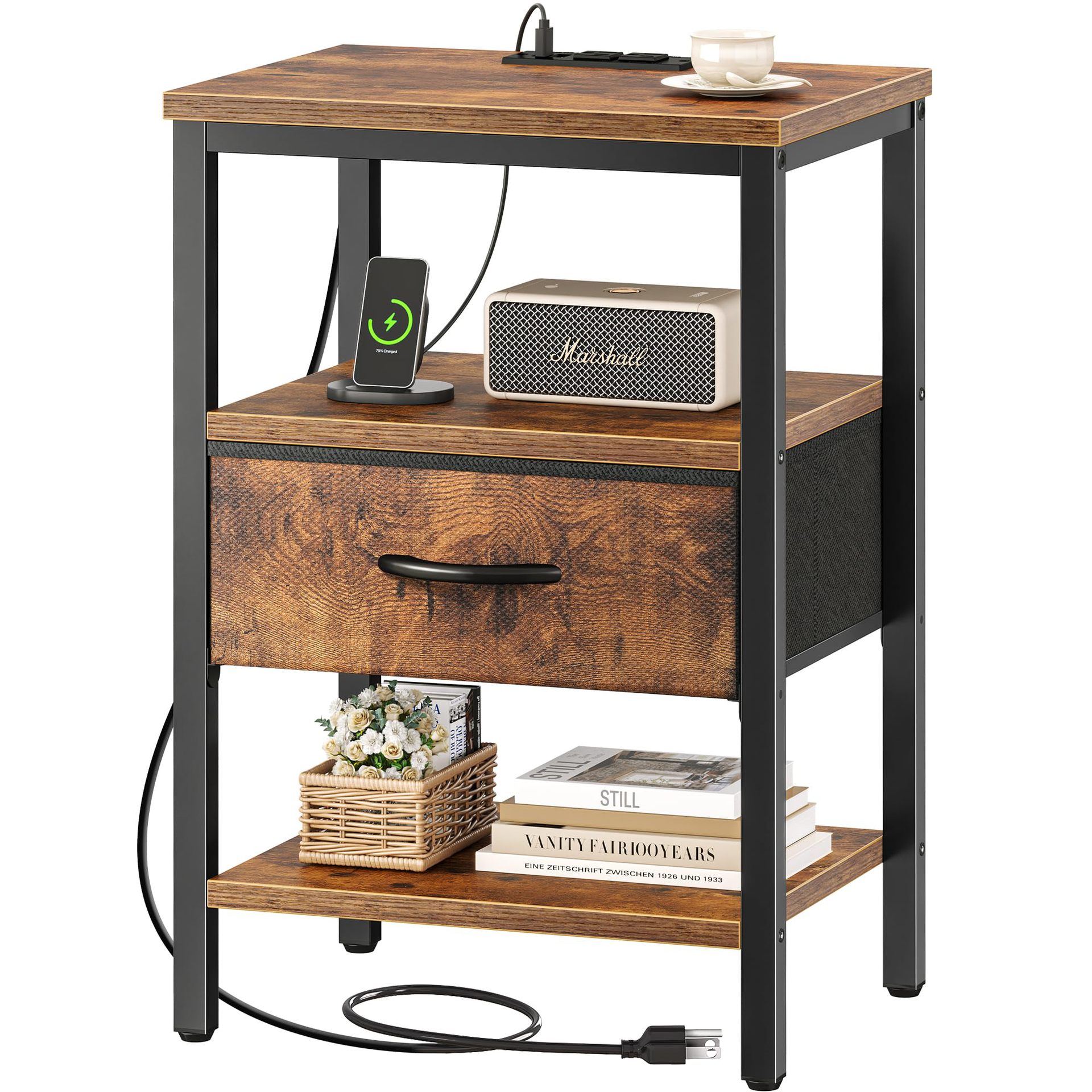 Comercio exterior personalizado mesas de cabecera dormitorio doméstico simple con cajón de tela ajustable recargable sofá lado mesa de cama