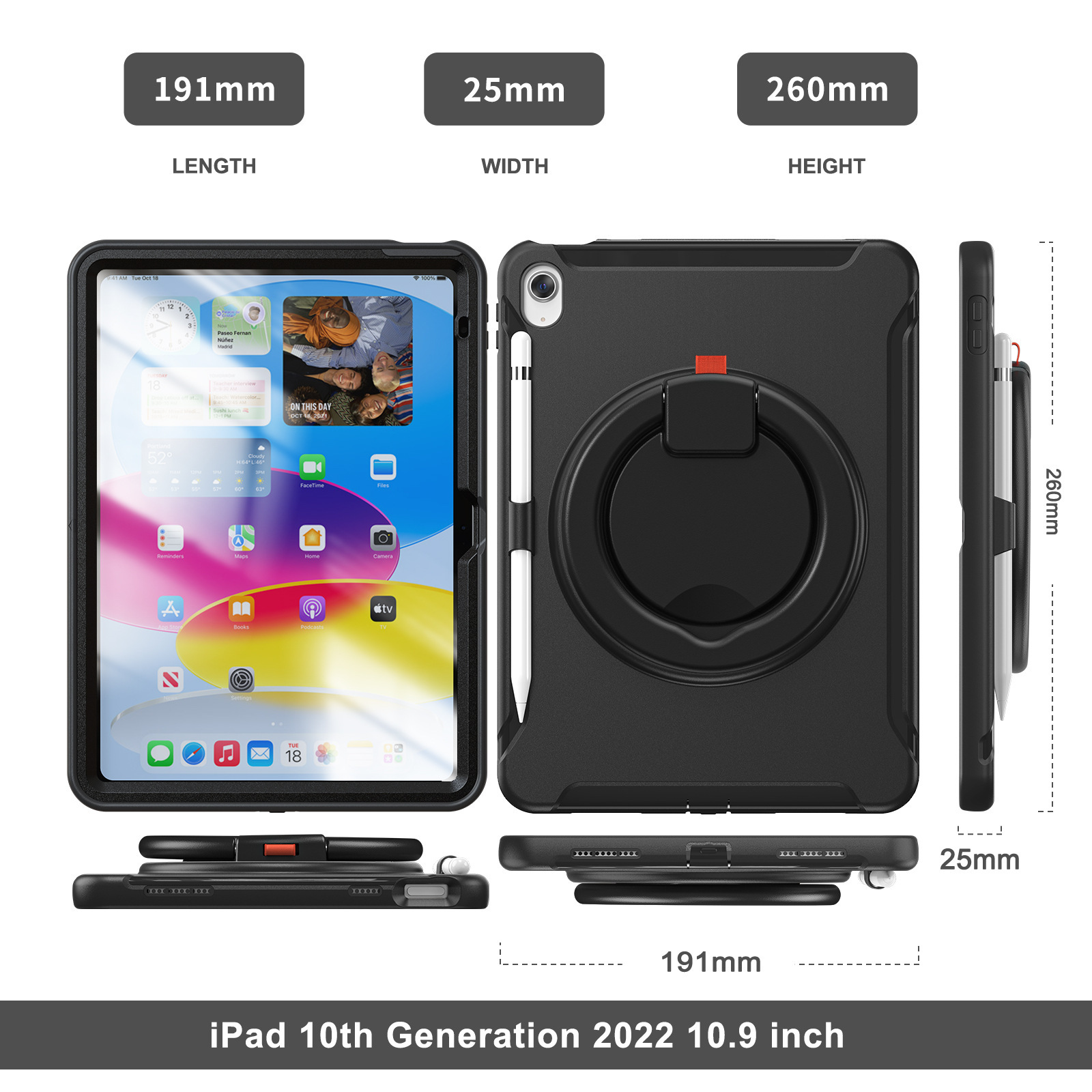 Suitable for Apple Ipad 10 generation tablet computer protective case 360 degree rotating ring three-proof bracket flat case