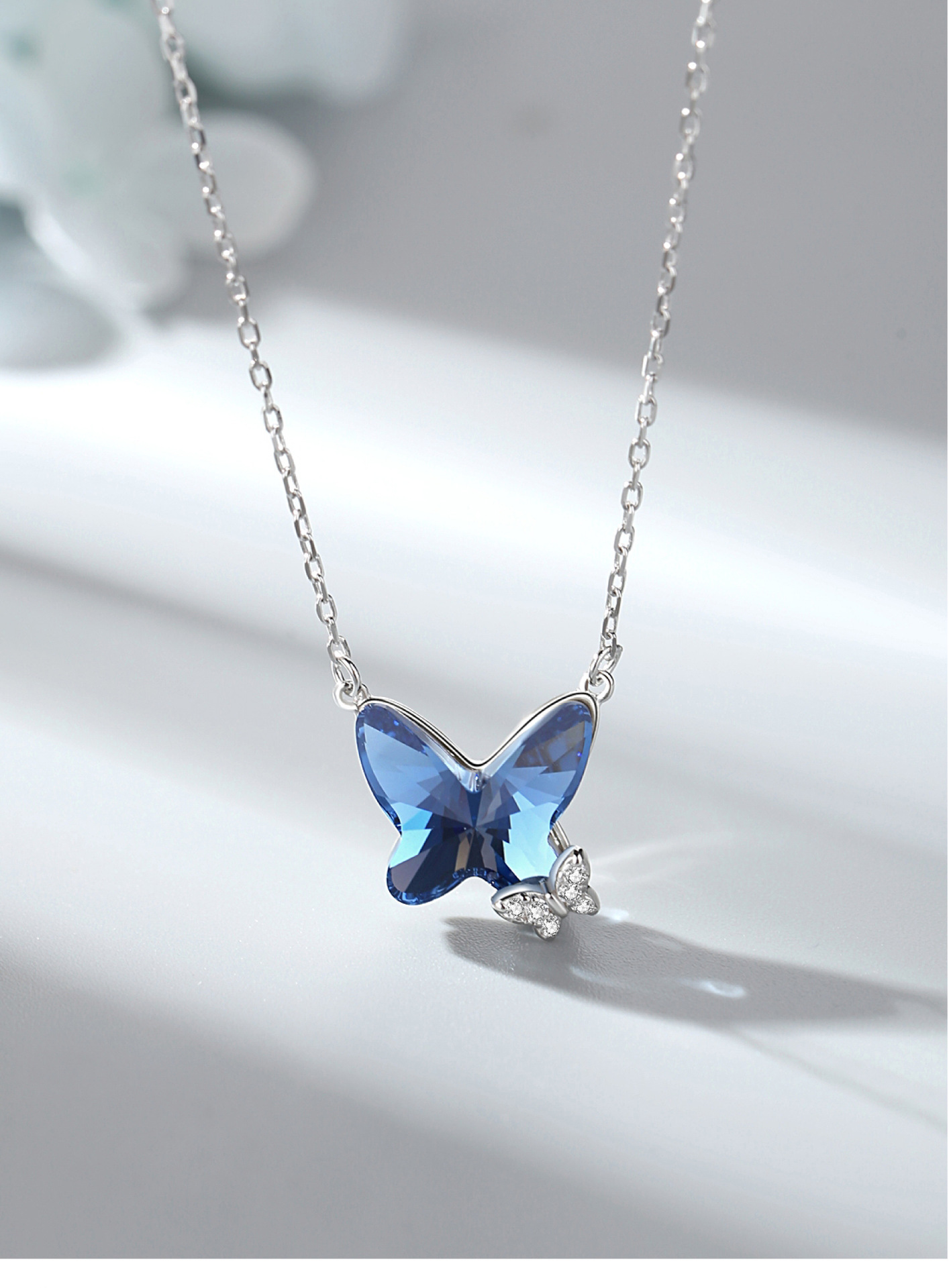 Ig Style Sweet Butterfly Sterling Silver Crystal Zircon Necklace In Bulk display picture 3