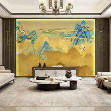 新中式国画山水墙布电视背景墙壁纸客厅影视墙壁画千里江山图壁布