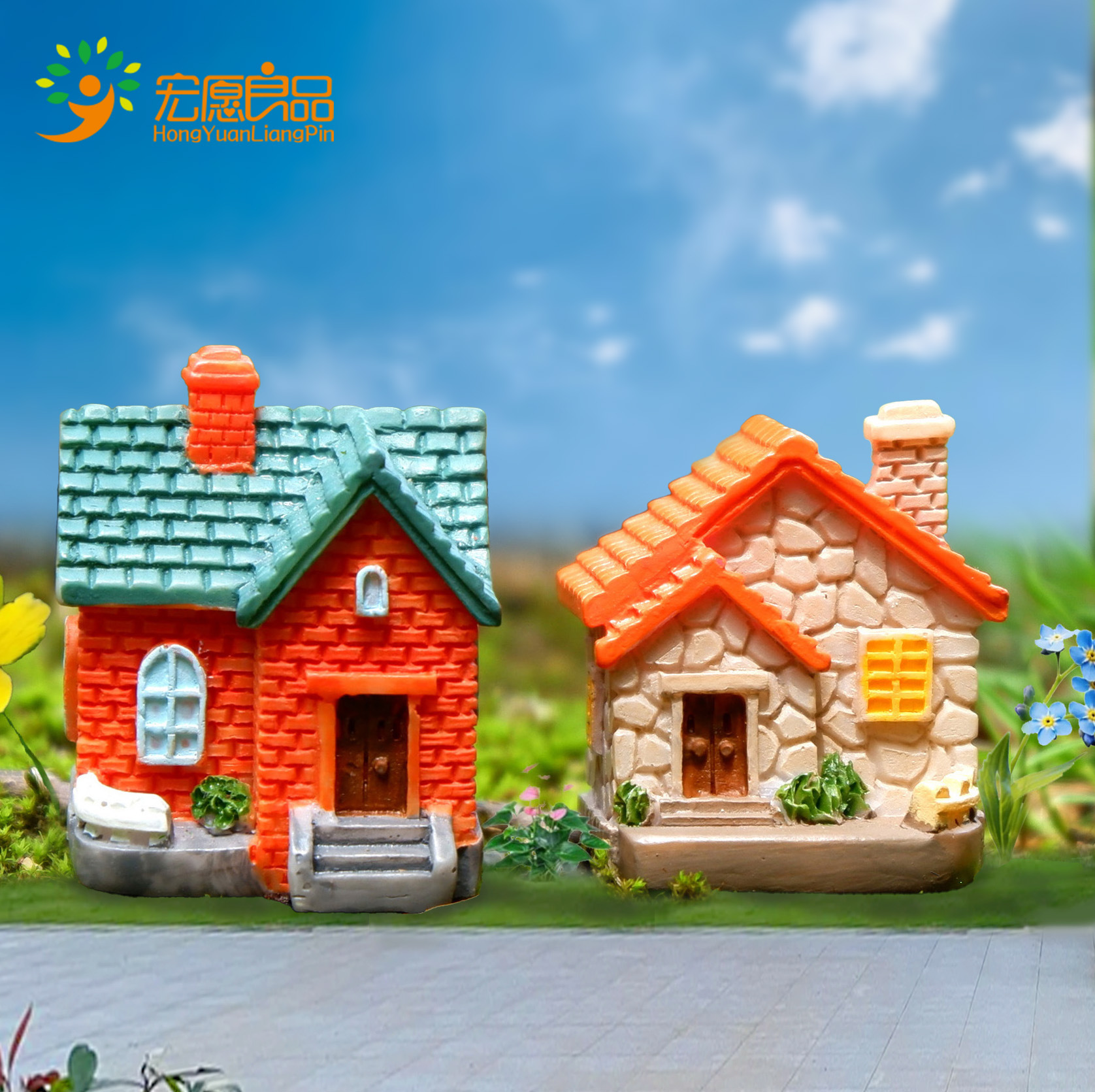 Cross-Border Rural Villa Resin Crafts European Style Succulent Small House Creative Landscaping Decoration Micro Landscape