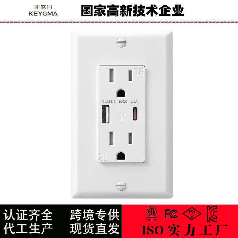 源头工厂供应美标开关插座USB多口插座TypeC 3.1A大电流快充插座