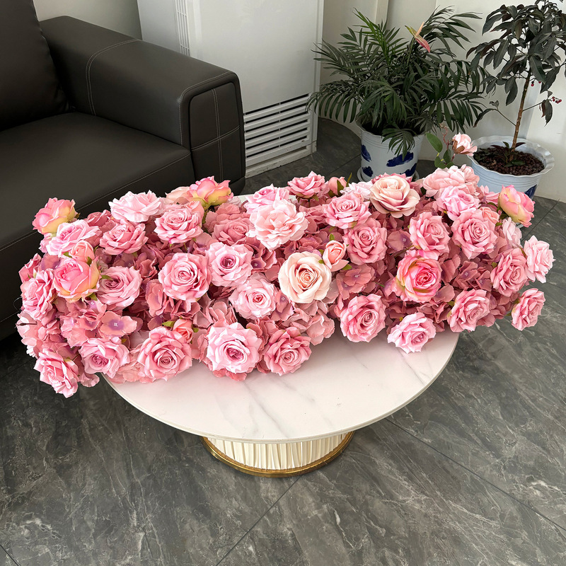 クロスボーダーバーガンディ結婚式の背景の壁の装飾花列アーチ花ウィンドウショールームテーブルフラワーロング列花偽ロングストリップ花|undefined