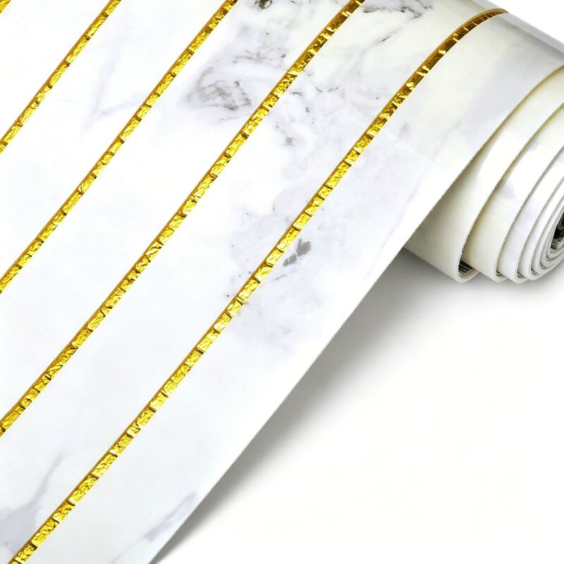 Cross-Border 3D Three-Dimensional Gold-Plated Self-Adhesive Groove Grille Wall Sticker Wood Self-Adhesive Wallpaper