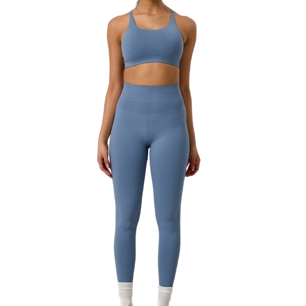 Ropa interior deportiva sin costura transfronteriza en Europa y los Estados unidos, sujetador de espalda, cintura y pantalones de cadera, ropa de fitness al aire libre, traje de yoga