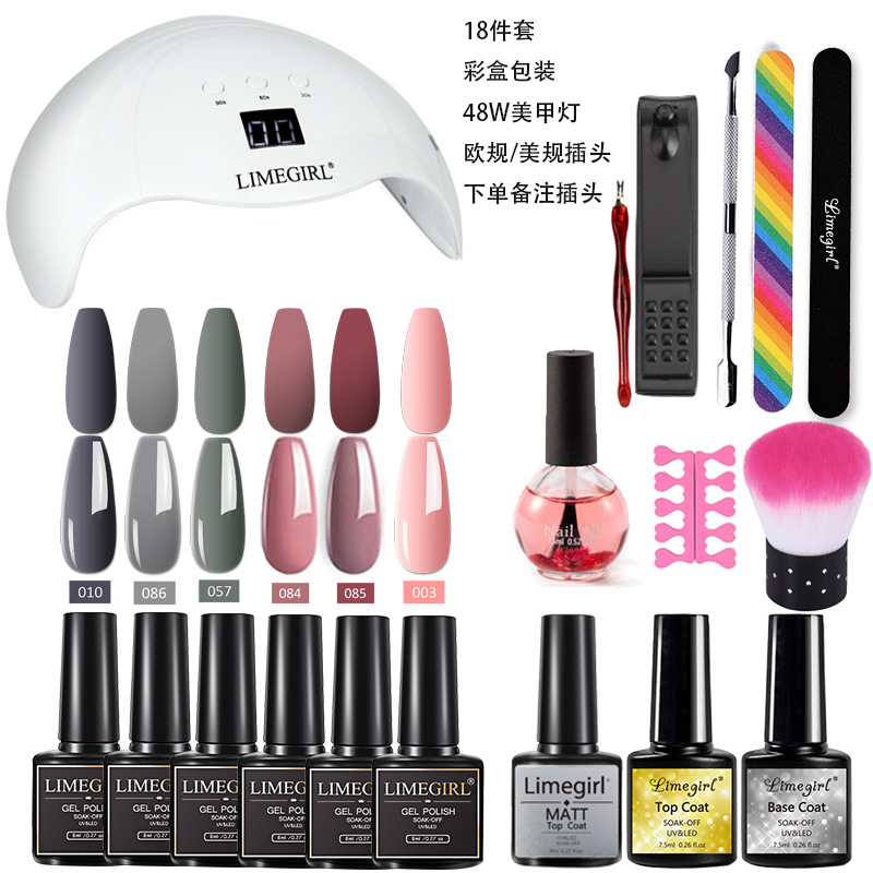 Amazon popular esmalte de uñas pegamento traje 6 color fototerapia pegamento lámpara de uñas herramienta traje capa de sellado pegamento inferior conjunto completo caja de color