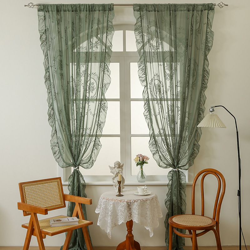 French Pastoral Lace Curtain Living Room Bedroom Balcony Bay Window Semi-Shaded Window Screen Cross-Border Window Curtain Ruffled