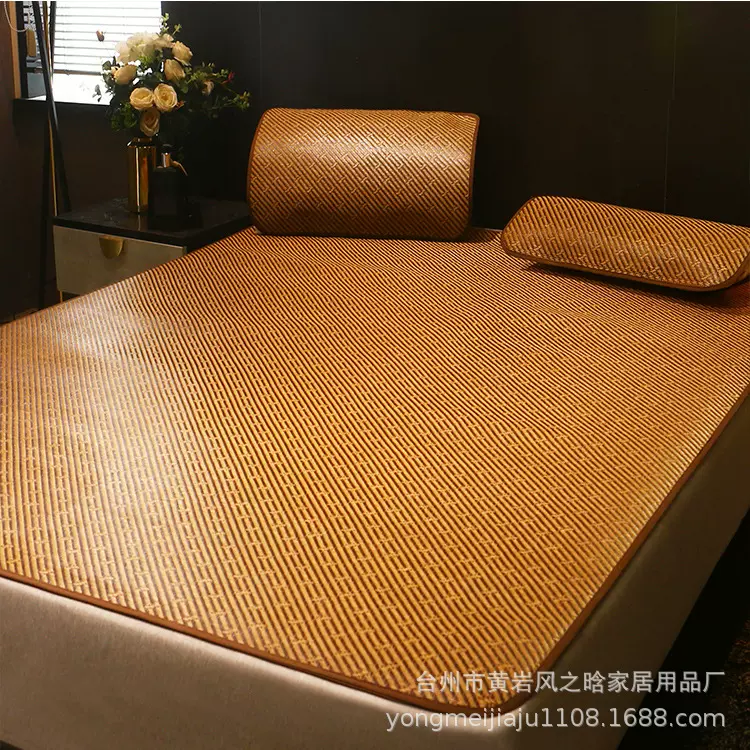 2025夏季藤席冰丝凉席夏天可折叠竹席三件套冰丝席上下铺草席批发