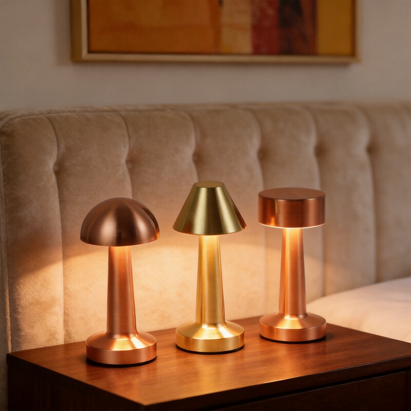 Led Metal Mushroom Rechargeable Table Lamp Touch Dimming Internet Celebrity Atmosphere Night Light Bedroom Bedside Bar Decorative Lamp