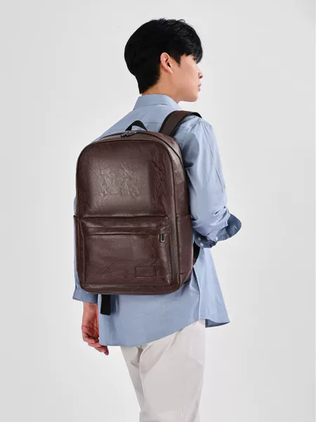 Casual Simple Backpack Pu Wear-Resistant Waterproof Business Commuter Computer Bag College Student Fashion Trendy Travel Backpack