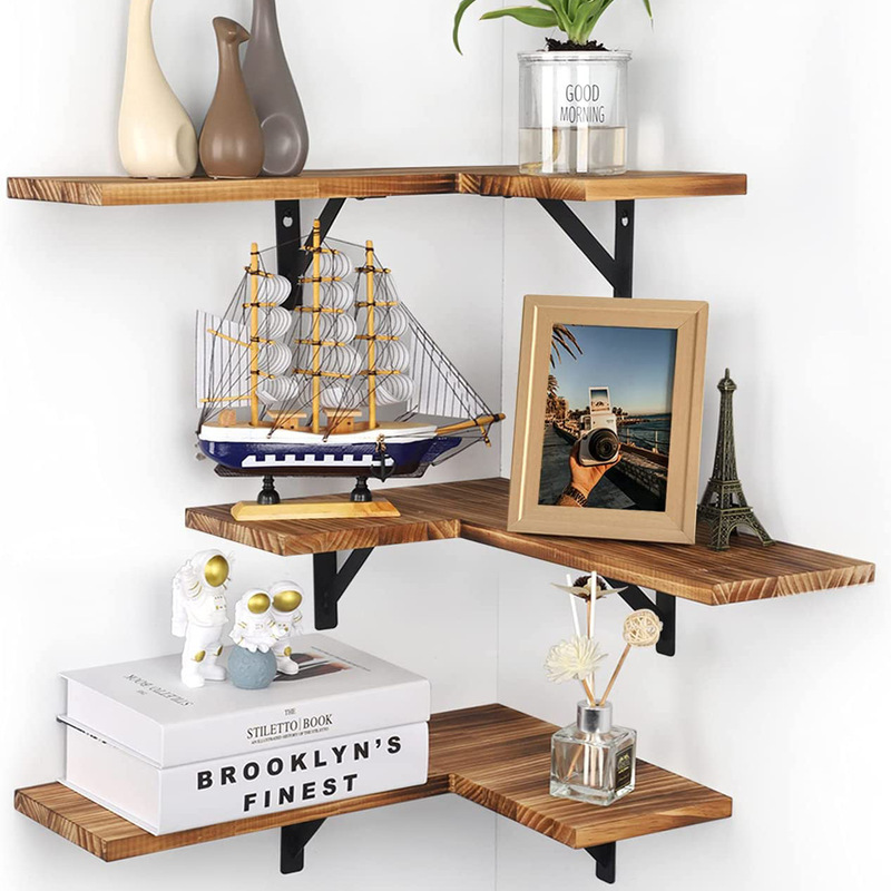 Wooden Corner Shelf Wall Mounted Three Corner Shelves for Wall Rustic Wood Corner Shelf Bathroom Bedroom
