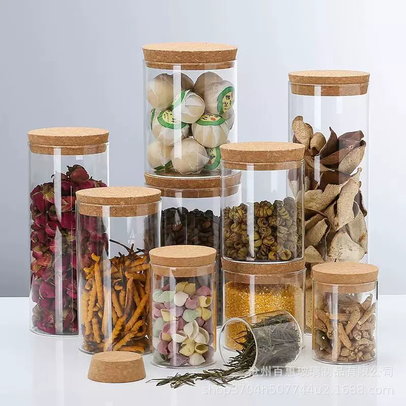 软木塞密封罐透明防潮茶叶罐直筒杂粮收纳瓶批发高硼硅玻璃储物罐