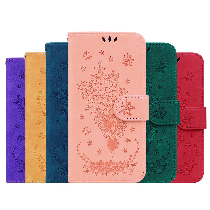 For Nokia G21 Embossed Phone Leather Case C32 Embossed Butterfly Rose Nokia5.4 Card Cover