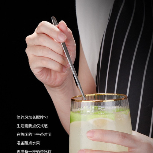 Korean 304 stainless steel long ice spoon household coffee extended mixing spoon multi-purpose thickened bartending spoon