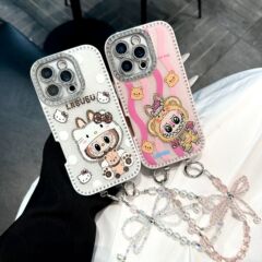 iPhone16promax 携帯電話ケース Apple 15pro オールインクルーシブ 1413p スタンドに適したフラッシュダイヤモンドキャットラブブ