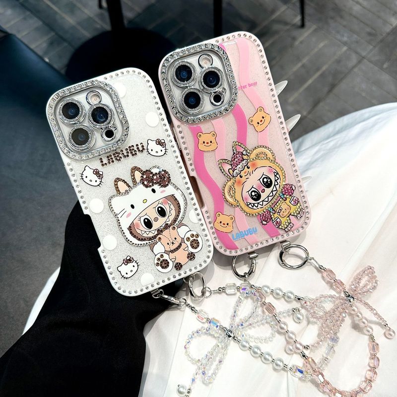 iPhone16promax 携帯電話ケース Apple 15pro オールインクルーシブ 1413p スタンドに適したフラッシュダイヤモンドキャットラブブ|undefined