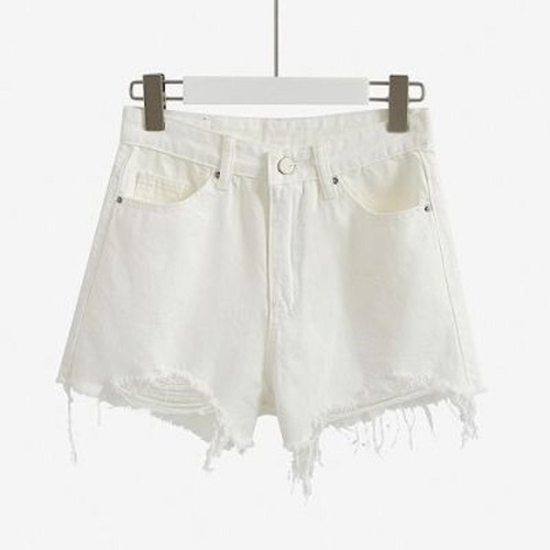 Women's Summer Versatile Slimming A-line Jeans Shorts with Hole, High Waist, Frayed and Distressed Wide-leg Pants