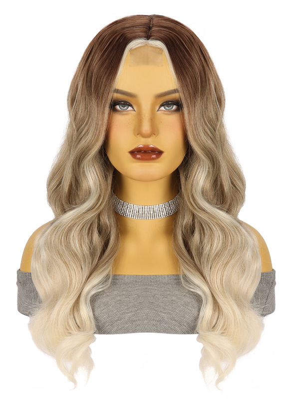 アマゾンの新しい茶色のロングストレートヘアビッグウェーブロングカーリーヘア化学繊維フロントレースレディースウィッグヘッドギア小スポット|undefined