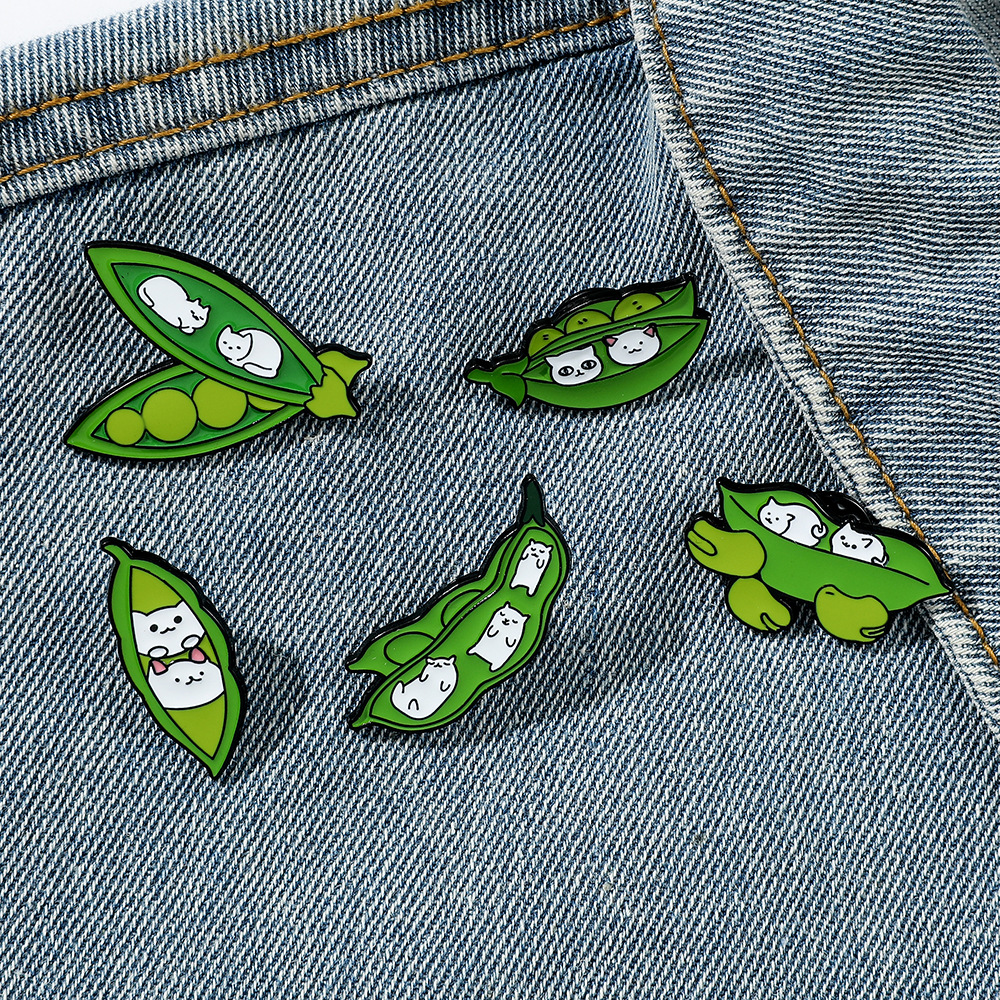 6g Weight Brooches Classification Casual, Daily Occasion Alloy Material Cat, Pea Pattern Unisex Gender Enamel Design Cute Style Cute Pin Cat Pea Alloy Enamel Unisex Brooches 16