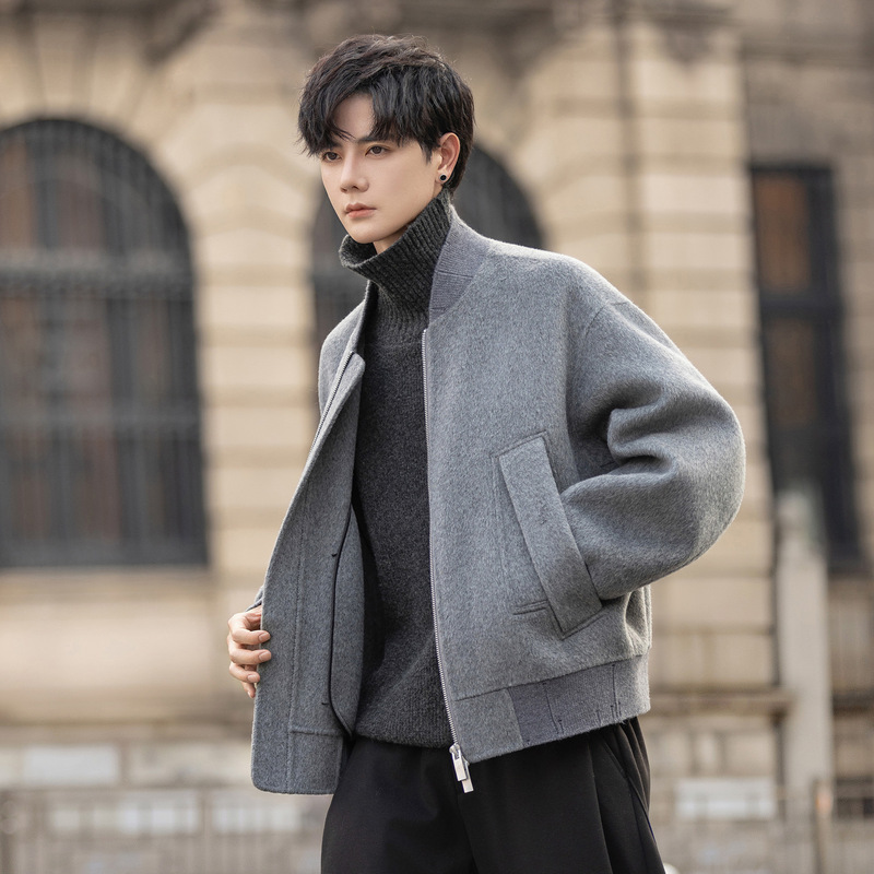 F5019 Autum New 2025 Designer Short Outwear Double-Sided Woolen Casual Loose Woolen Jacket Men's Clothing