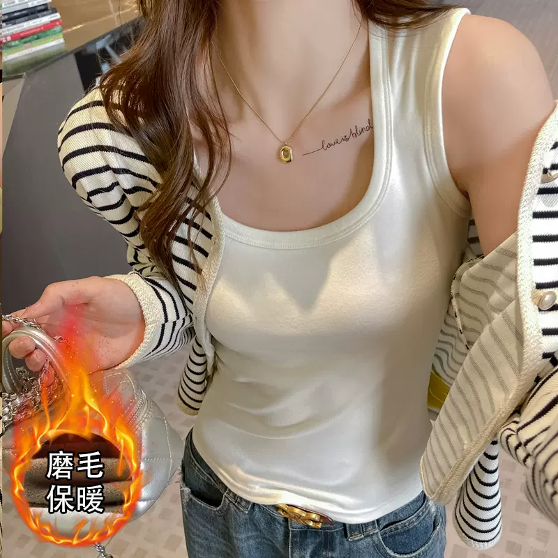 磨毛加厚德绒保暖背心女士吊带上衣秋冬季发热内搭新款加绒遮副乳