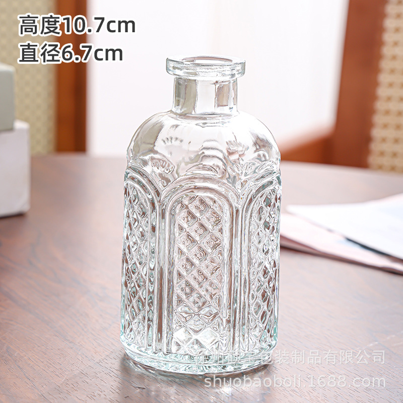 De estilo europeo retro pequeño florero botella de aromaterapia de vidrio mini jarrón transparente decoración de la sala de estar simple mesa de comedor decoración del hogar