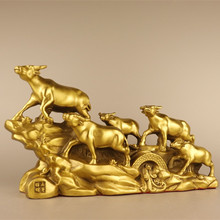 纯铜五牛运财古法客厅装饰品办公室黄铜金属家居摆件
