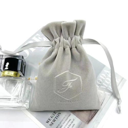 New gray plush bundle pocket jewelry powder bracelet sample portable storage bag with logo print