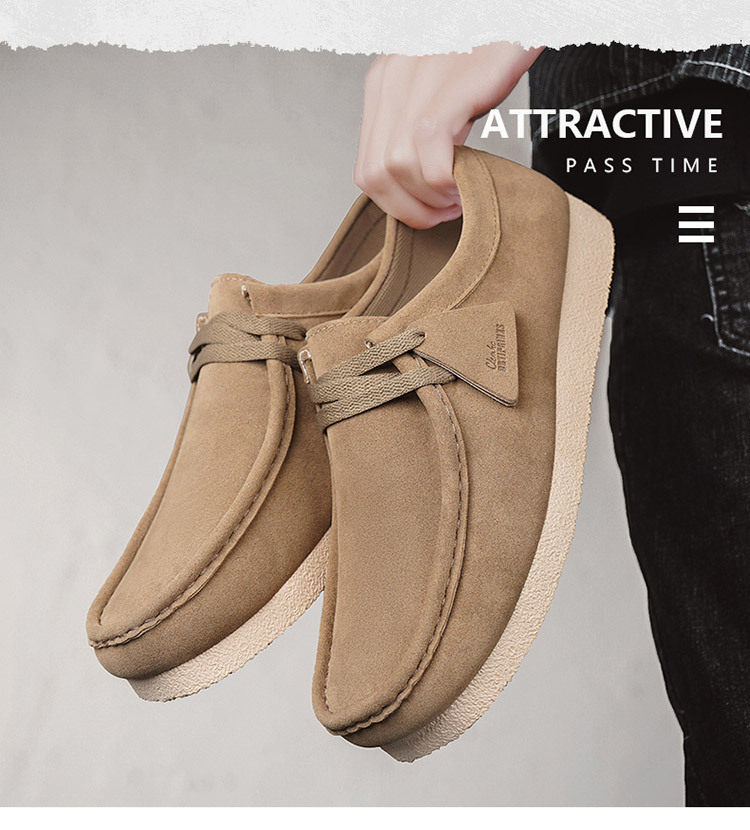 Giày lười nam da lộn mềm đế bệt kiểu mới, giày slip-on mũi tròn thoáng khí — Kaki, màu xám, màu đen chi tiết 3