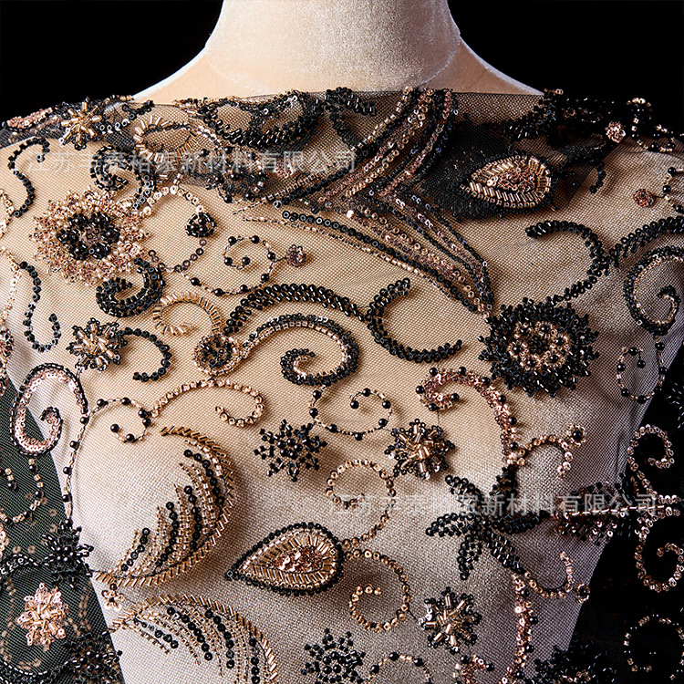 Tejido de bordado de cuentas gris hilo de malla de tela de flores de cuentas de clavos de cuentas de lujo ligero vestido de noche image 3