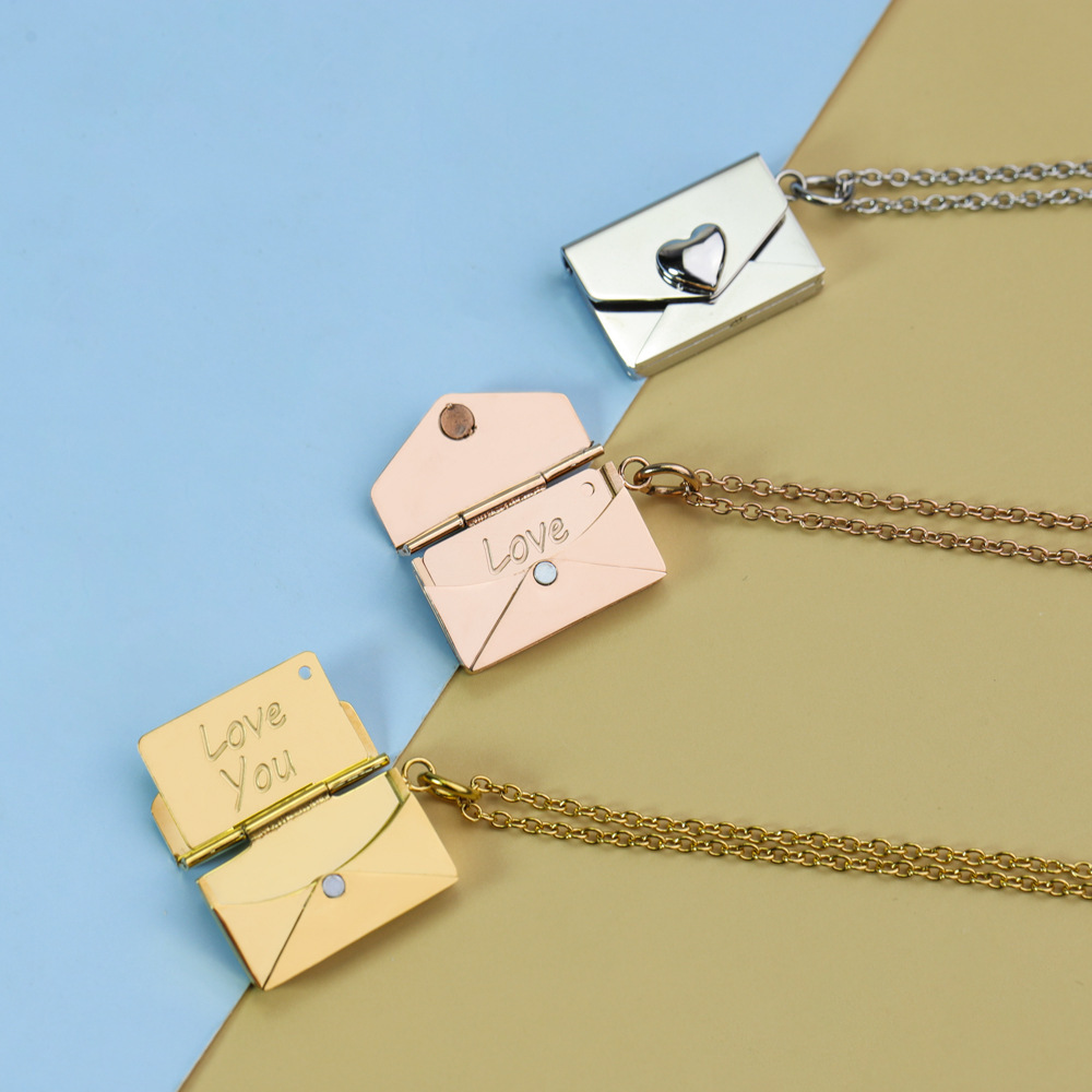 10g Weight 304 Stainless Steel Pendant Material Wholesale Jewelry IG Style Simple Style Envelope Heart Shape 304 Stainless Steel Locket Necklace Cable Chain