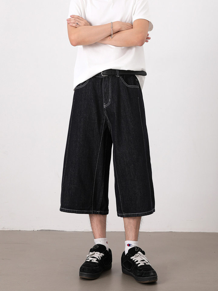 Quần jean short nam 7/10 dáng rộng suông phong cách denim cổ điển — Màu xanh da trời