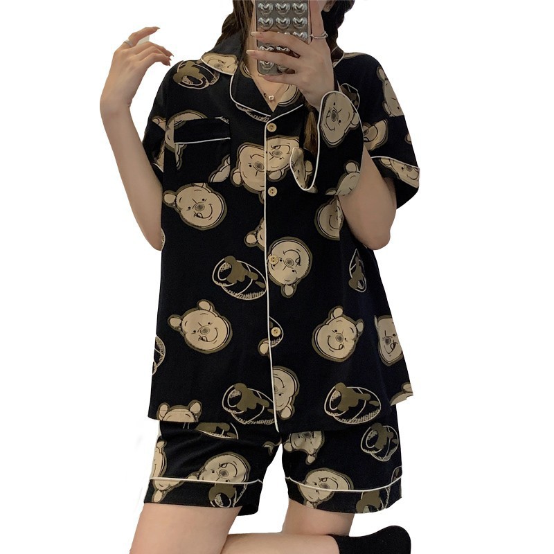 Factory Wholesale Internet Celebrity ins Korean Cartoon Pajamas for Women Summer Strawberry Bear Short-sleeved Shorts High-end Can Be Exported