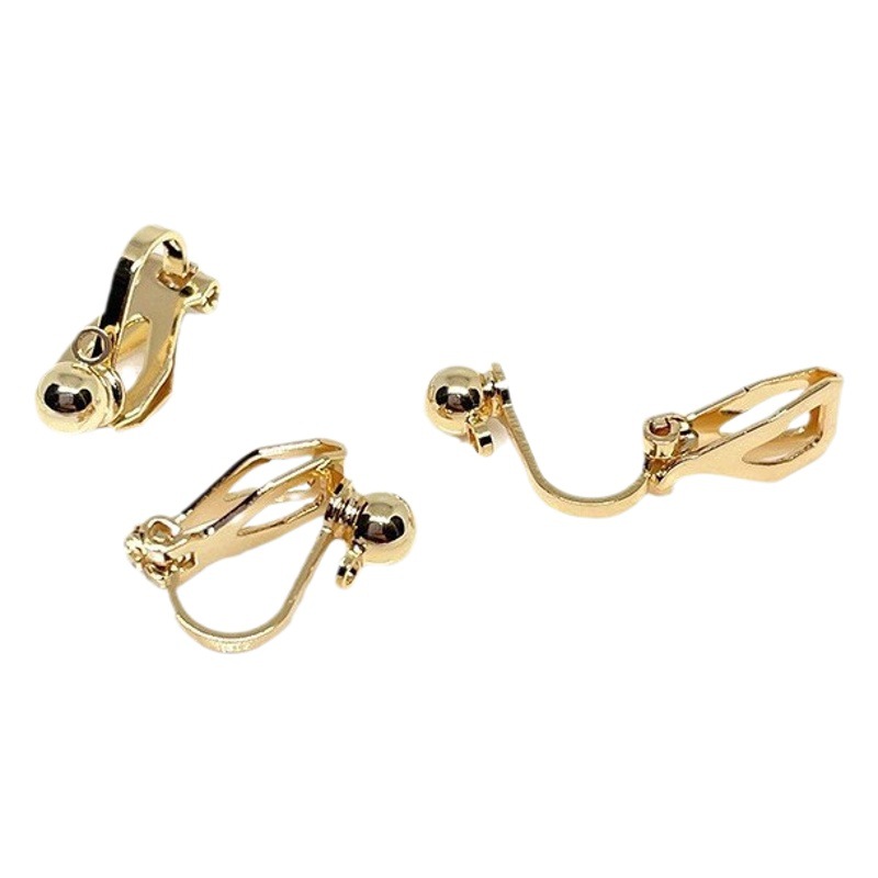 Color retaining 14k gold ear clip diy material without ear hole triangle clip hanging round bead earring accessories ear clip converter