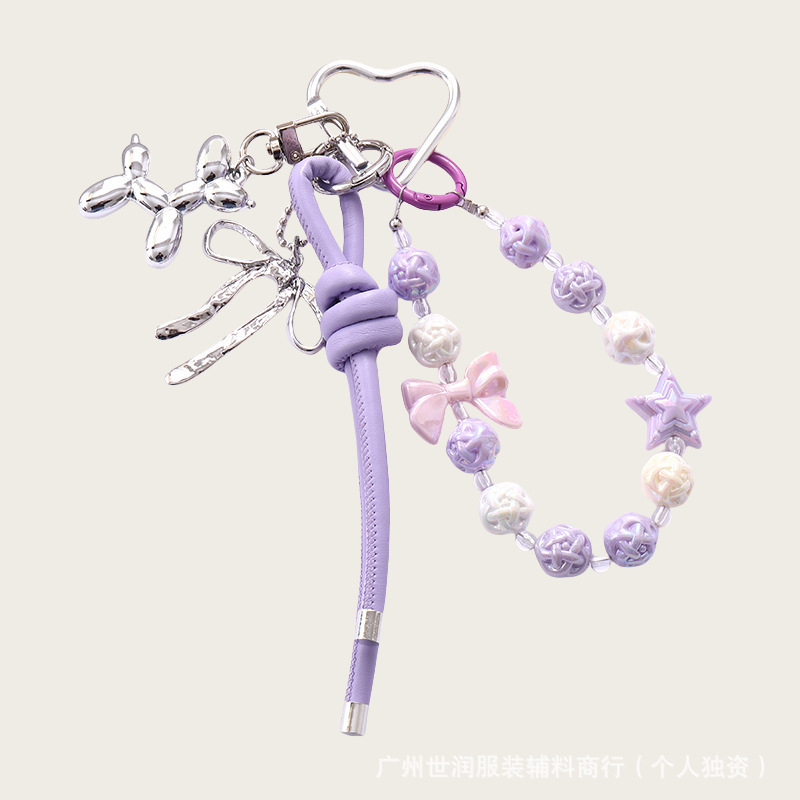 miu系新款亚克力鸟巢串珠包包装饰挂件精致创意PU皮绳蝴蝶结挂饰|undefined
