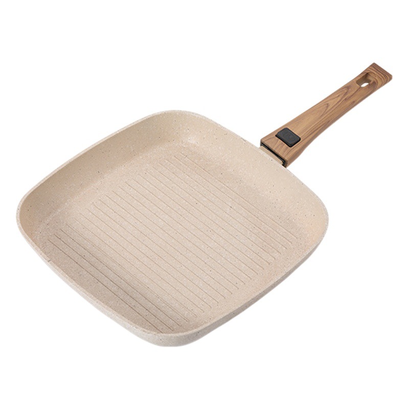 Sartén de carne a rayas mango de madera extraíble sartén de carne 28cm sartén cuadrada sartén antiadherente para el hogar al por mayor