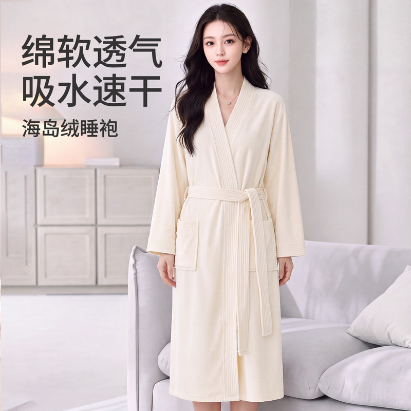 Ready-To-Ship All-Season Coral Fleece Bathrobe with a High-End Feel, Skin-Friendly, Soft, Wearable, Absorbent, Quick-Drying, Home Sleepwear Ready-To-Ship All-Season Coral Fleece Bathrobe with a High-End Feel, Skin-Friendly, Soft, Wearable, Absorbent, Quick-Drying, Home Sleepwear