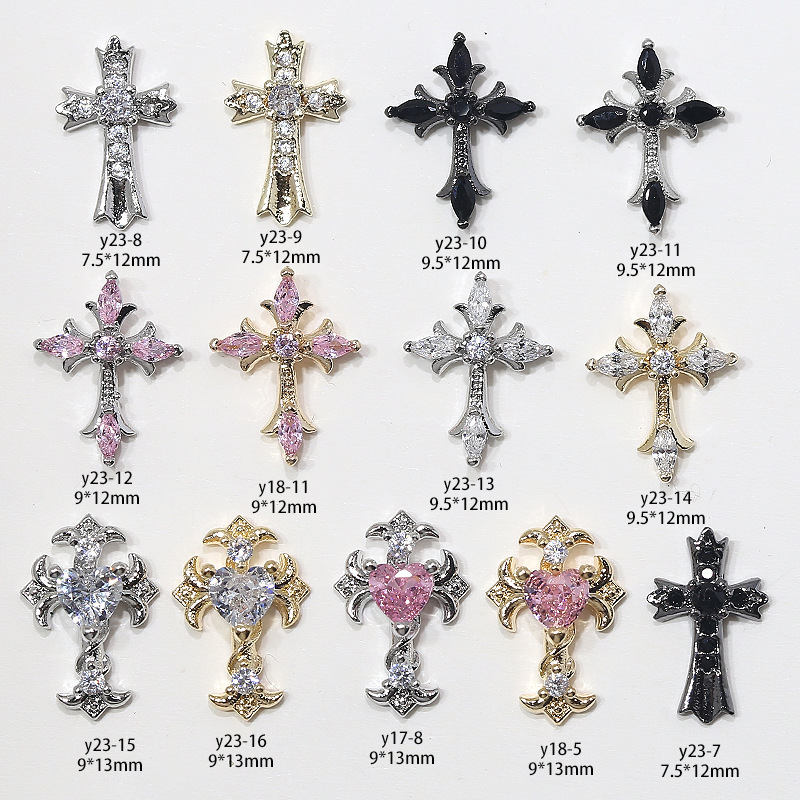 Cross-Border New Dark Style Cross Nail Art Jewelry Wholesale Retro Alloy Diamond Halloween Nail Diamond Accessories