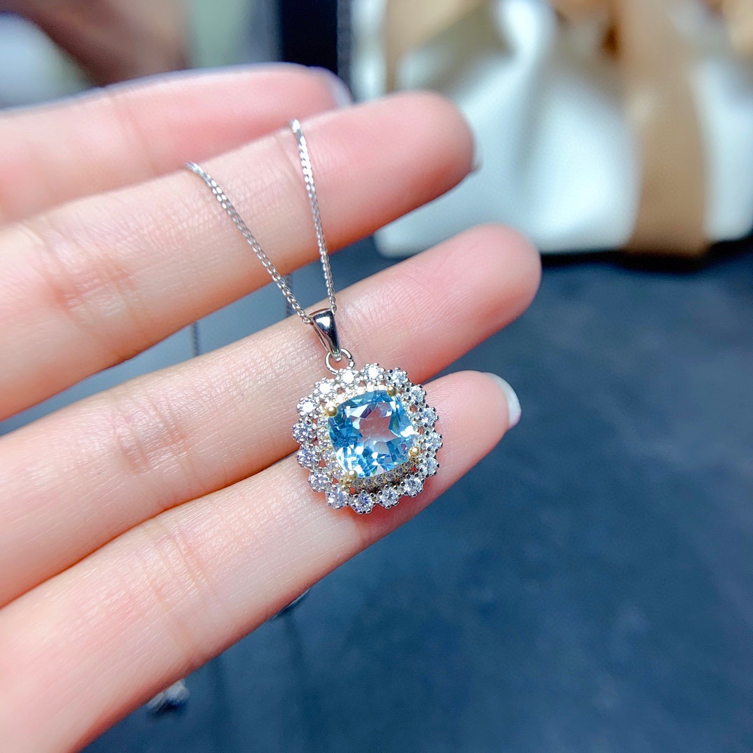 Internet Celebrity Live Streaming Imitation Natural Colorful Crystal Stone Suit Sky Blue Topaz Necklace Ring Eardrops Stud Earrings Female display picture 3