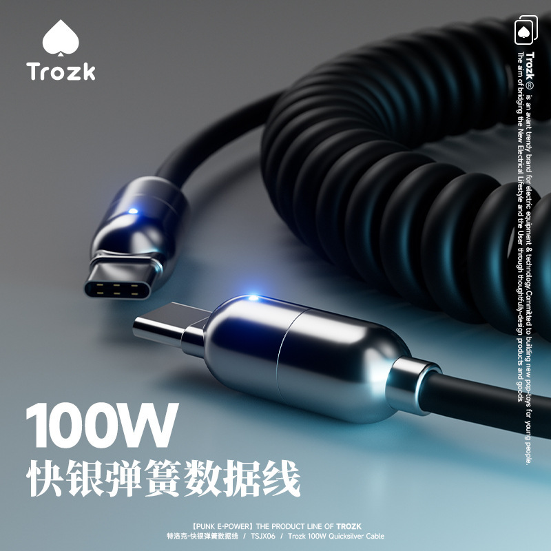 Trozk Type-C Data Cable 100W Charging Cable Fast Charging Extended Quick Silver Suitable for Apple Android