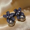 Silver needle, universal earrings floral from pearl, silver 925 sample, diamond encrusted, light luxury style