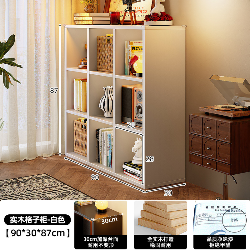 Estante de rejilla de madera maciza Estante de piso Estante de piso Sala de estar Almacenamiento simple Estante de exhibición Combinación libre Estantería corta