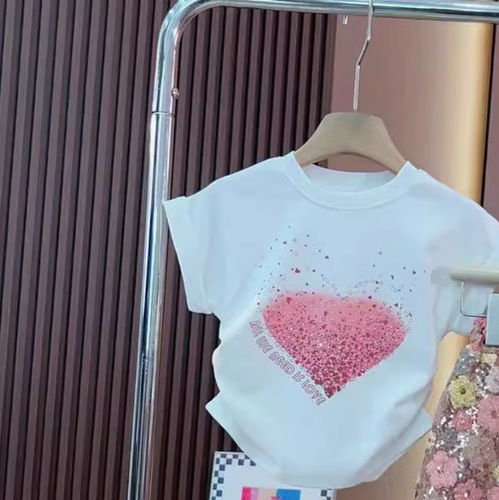 Girls' Suit 2024 Summer New Children's Short-sleeved T-shirt Sequin Skirt Two-piece Set Fashionable Girls' Summer Outfit