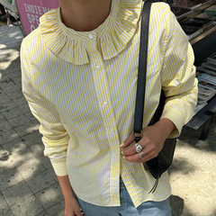 2025秋冬新款法式小众条纹圆领长袖衬衣女设计感气质时尚跨境通勤
