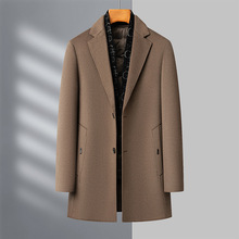 冬季羊毛呢大衣男西装领中年爸爸装拆卸羽绒内胆双面呢子休闲外套