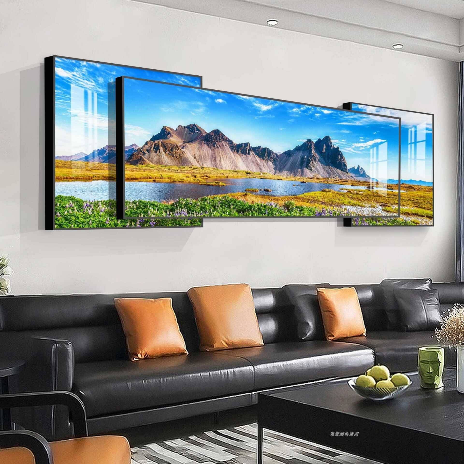 Light Luxury Double Layer Overlay Decorative Painting Living Room Sofa Background Wall Triple Hanging Painting Atmospheric Back with Backer Crystal Porcelain Diamond