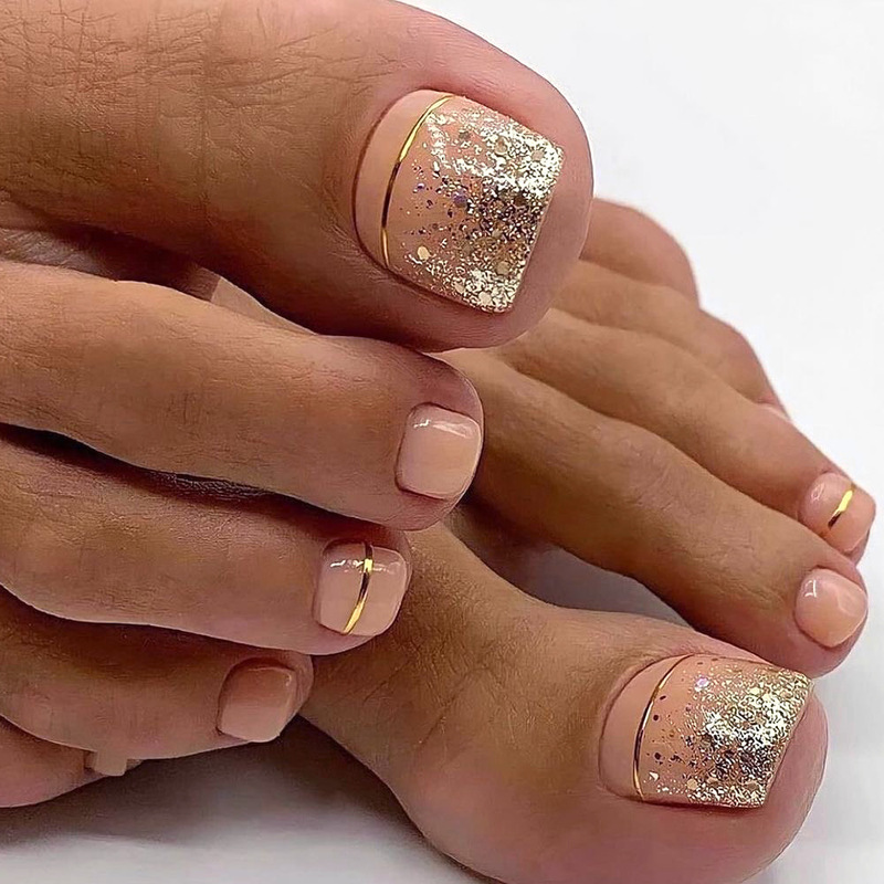 Champagne color glitter powder toenails wholesale golden cross-border feet nude color wearing nail gradient nail toenails Champagne color glitter powder toenails wholesale golden cross-border feet nude color wearing nail gradient nail toenails