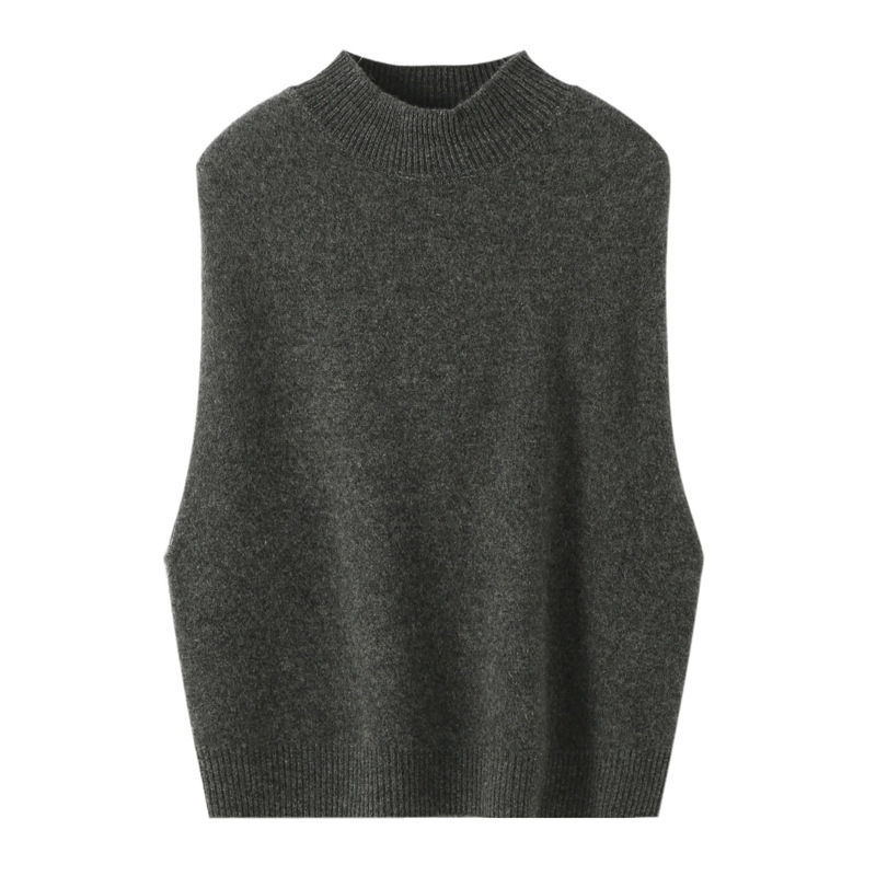 24 Autumn and Winter New Slim-fit Half-turtleneck Sleeveless Pure Wool Sweater Women's Warm Inner Comfortable Soft Sweater Women's Vest