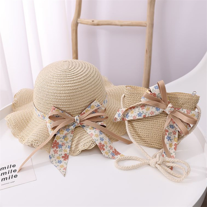 Girl's Sweet Bow Knot Jacquard Straw Hat display picture 5