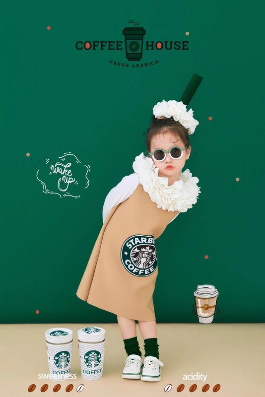子供の撮影服バックミルクティーコーヒーハロウィーンのスタイルのパフォーマンス服の女の子の芸術写真の写真服|undefined